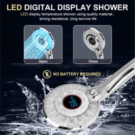 LED Shower head with Temperature Display, High Pressure Shower Head with 59" Stainless Steel Hose, Temperature Display Sensor Light up with 3 Color, Water Saving Showerhead with Shower Adapter