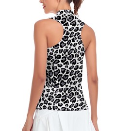 Women's Leopard Sleeveless Golf Shirt Racerback Golf Polo Shirts Collarless Tanks Tops
