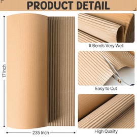 Tottist 17"x236" Single B Flute Corrugated Cardboard Roll, Brown