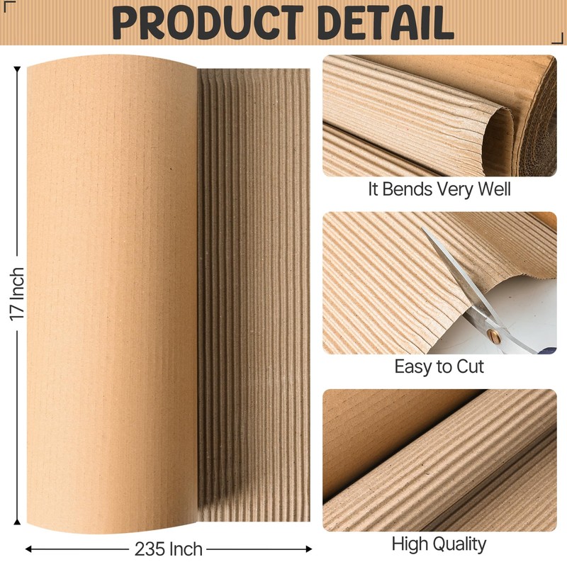 Tottist 17"x236" Single B Flute Corrugated Cardboard Roll, Brown