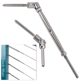 Deck Man 1/8 inch T316 Stainless Steel Adjustable Angle Single-Screw Cable Railing Kit/Hardware for Wood Posts，Marine Grade (10 Pairs)