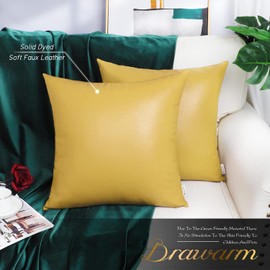 BRAWARM Faux Leather Throw Pillow Covers 20 X 20 Inches - Yellow Leather Pilow Covers Pack of 2, Solid Dyed Leather Pillowcases for Couch Bed Sofa Garden Home Decorative