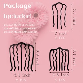 6 PCS Hair Fork Clips, U Shaped Hair Pins Alloy Black Hair Side Combs Hair Clip Stick, Bridal Hair Accessories Hair Bun Twist ​for Women and Girls (Black)