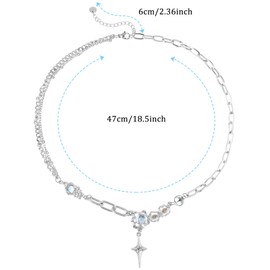 Mabor Silver Y2k Star Pendant Necklace Rhinestone Moonstone Irregular Necklace Adjustable Grunge Jewelry Gifts Accessories for Women Aesthetic Star Necklace