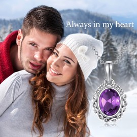 Althum Amethyst Necklace 925 Sterling Silver Real Purple Amethyst Pendant Necklace for Women, Sterling Silver, Amethyst