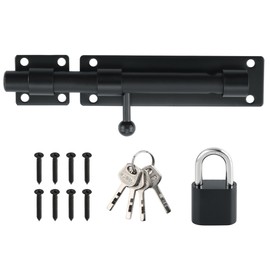 SAYAYO Slide Gate Latch Bolt Safety Door Lock with Padlock & 4 Keys Heavy Duty Solid SUS304 Stainless Steel Matte Black,180MM Length, 16MM Dia Bar, EMST8080-B