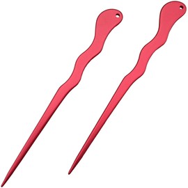 JWL (2) Anodized Aluminum Matte Finish Spiral 6" long Hair Stick Unbreakable Waterproof Pick Pic Pin Fork (Red)