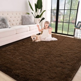 Jelymark Super Soft Shaggy Rug for Bedroom, 8x10 Feet Fluffy Carpet for Living Room, Fuzzy Indoor Plush Area Rug for Home Decor, Furry Floor Rugs for Dorm, Kids Nursery Rug for Girls, Brown