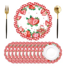 50 Pcs Strawberry Paper Placemats 13.4 Inch Strawberry Fruit Decorations Place Table Mats Disposable Placemats Mats for Table Setting for Spring Summer Birthday Baby Shower Berry Theme Party Supplies
