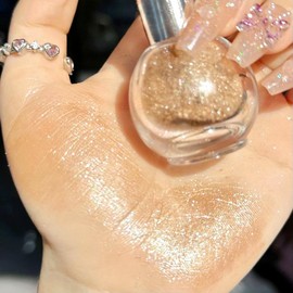 Gold Highlighter Spray, Loose Shimmer Powder Spray High Gloss Makeup for Face and Body, Long Lasting Glitter Hairspray for Rave Music Festival Party, Stage, Performance, Nightclubs, #6