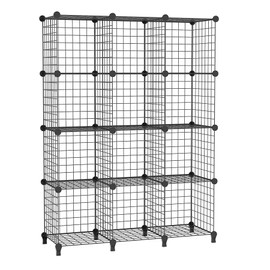 AWTATOS Wire Cube Storage Organizer, Closet Organizers and Storage, Metal 12 Cube Storage Shelves Bookshelf, Portable Closet Clothes Organizer for Bedroom, Home, Office, Black