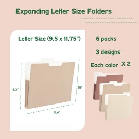 Fei Bi 6-Pack Fashionable Color Decoration Folder, Additional Capacity to Expand Letter Size Folder, (9.5 x 11.75) 1/3 Cropped Label Office Supplies, Coffee Color
