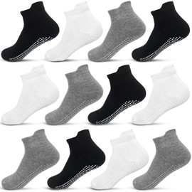Toddler Non Slip Ankle Socks 12 Pairs with Non Skid Grip Socks for 1-3/3-5/5-7 Baby Boys Girls Kids