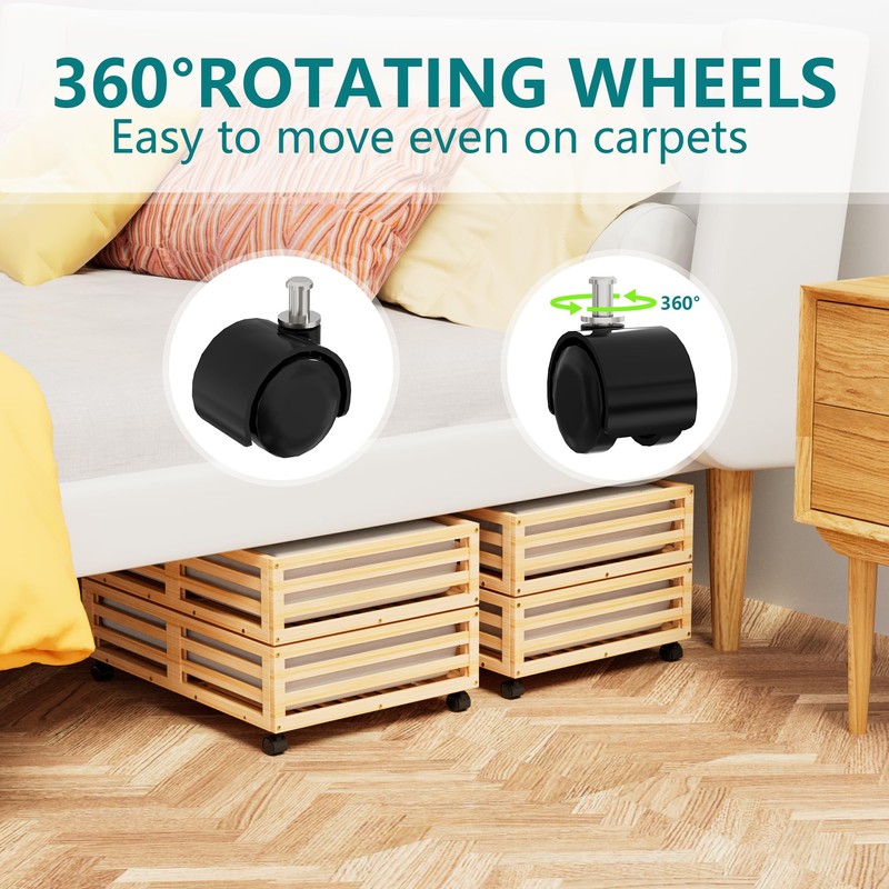 Wisuce Bamboo Under Bed Storage Containers- Underbed Organizer with Wheels