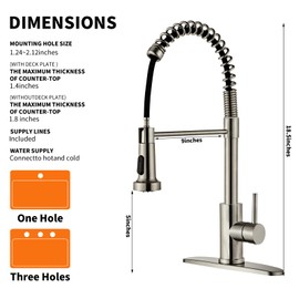 Brushed Gold Kitchen Faucet with Pull Down Sprayer, RV Brass Kitchen Faucet Stainless Steel Single Handle Spring Faucet with Deck Plate for Farmhouse Utility bar Laundry Sinks,Grifos De Cocina