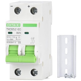 12V-110V DC Miniature Circuit Breaker, 25 Amp 2 Pole Battery Breaker Protector for Solar PV System and RV, Thermal Magnetic Trip, DIN Rail Mount, Chtaixi DC Disconnect Switch B25