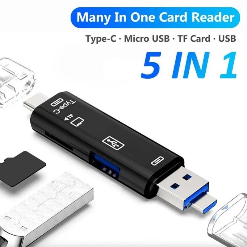 5 in 1 SD Card Reader, Dual Connector USB C