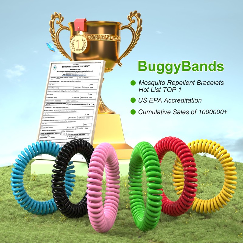 BuggyBands 12 Pack Mosquito Repellent Bracelets, Individually Wrapped, DEET Free,