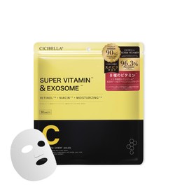 CICIBELLA Face Pack, 30 Sheets, Large Capacity, Glutathione, Vitamin C, Face Mask, Retinol Pack, Made in Japan, Moisturizing, Dry Skin, Skin Care (Super Vitamin x EXOSOME, 30 Pieces)
