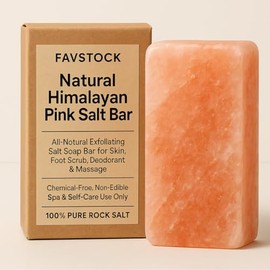 FAVSTOCK Natural Himalayan Pink Salt Bar – All-Natural Exfoliating Salt Soap Bar for Skin, Foot Scrub, Deodorant & Massage – Chemical-Free, Non-Edible, Spa & Self-Care Use Only – 100% Pure Rock Salt