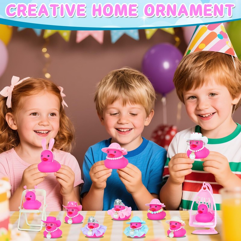 12pcs Sun Hat Pink Rubber Ducks with Sun Hat, Sunglasses,