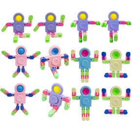 12 Pcs Fidget Toys, Party Bag Fillers for Kids, Transformable Colorful Chain Robot, Finger Toy, Stress Relief Sensory Toys for Adults & Children, Random Color (10.5x7.5x1.8 cm)