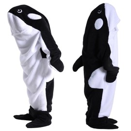 Deserthome Wearable Shark Blanket Onesie for Adult Hoodie, Super Soft Comfortable Shark Costume, Black Whale S