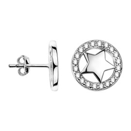 SOFIA MILANI - Women's Earrings 925 Silver - with Zirconia Stones - Star Circle Stud Earrings - 20089, Sterling Silver, Cubic Zirconia