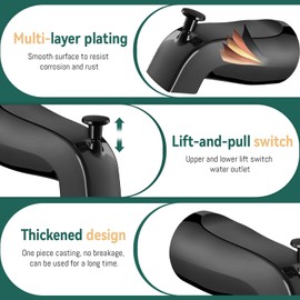 Tub Spout with Diverter, Slip-On Tub Spout, Bathroom Bathtub Faucet with Metal Tub Spouts Cover Ring, Fits 1/2" Copper Water Tubes (5/8" Diameter) (Black)