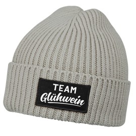 MoonWorks® Men's Beanie with Patch Knitted Hat with Saying Team Glühwein Print Funny Hat Men, Team Mulled Wine Grey