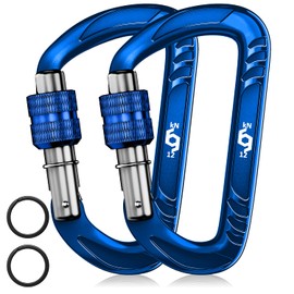 RHINO Produxs 12kN (2697 lbs) Heavy Duty Lightweight Locking Carabiner Clips with keyrings - Excellent for Securing Pets, Outdoor, Camping, Hiking, Hammock, Dog Leash Harness, Keychains, Water Bottle