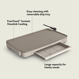 bella 12" x 22" Electric Griddle with Warming Tray, EverGood™ Ceramic Nonstick Coating & Removable Temperature Probe, Dishwasher-Safe Drip Tray & Cool Touch Handles, 1500 Watt, Oatmilk