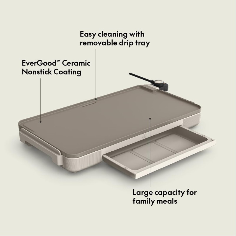 bella 12" x 22" Electric Griddle with Warming Tray, EverGood™