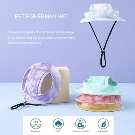 Maigllra Dog Sun Hat Cute Pet Hat Trucker Hat with Ear Holes for Sun Protection Adjustable Tie-dye Printing Cotton Fisherman's Hat for for Small Medium Dogs Cats