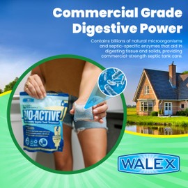 Walex Bio-Active Home Septic Tank Treatment - Strong Digestive Power with Beneficial Bacteria & Enzymes for Liquefying Solids & Breaking Down Waste, Odor Neutralizer -1 Year Supply, 12 Packets