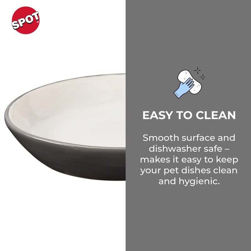 SPOT Two Tone Gray Oval Cat Food Dish - Ceramic