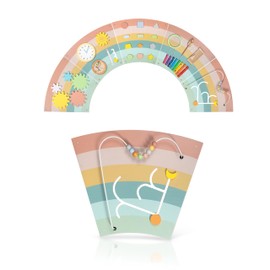 Play Platoon Kids Sensory Wall Panel, Activity Wall Busy Board Toys for Toddlers 1-3, Sensory Board - 64x32 inch Neutral Wooden Rainbow with 11 Activities for Montessori Playroom