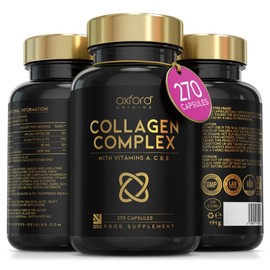 Oxford Origins Advanced Collagen Complex | 1593mg Vitamin Boosted Complex for Glowing Hair, Skin & Nails | 270 High Strength Capsules | Premium Collagen Supplements for Women & Men, Made in The UK