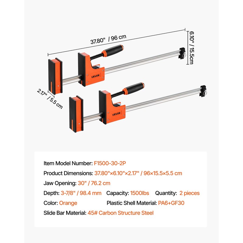 VEVOR Bar Clamps for Woodworking, 2-Pack 30 inch Parallel Clamp