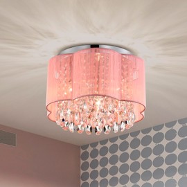 LaLuLa Pink Crystal Chandelier Ceiling Light - 3-Light Flush Mount with Handmade Flower Lampshade, Small Modern Chandelier for Girls' Bedroom, Nursery, Closet, or Kids Room Lighting Fixture