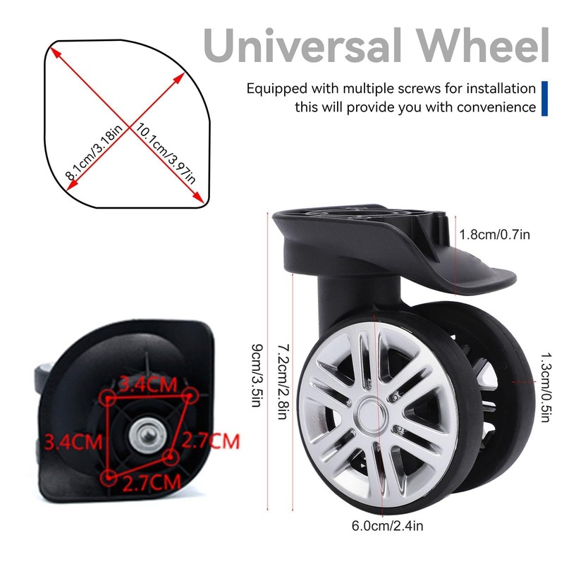 Suitcase Casters, 1 Pair Suitcase SwivelCasters Repalcement Double Row Wheels