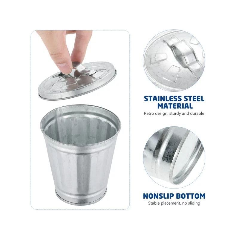 Zhuluck Silver Mini Galvanized Trash Can with Lid Mini Wastebasket