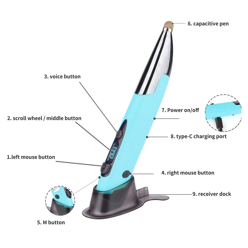 2.4G Wireless Mouse Pen 4 Keys Vertical Pen-Shaped Stylus BT