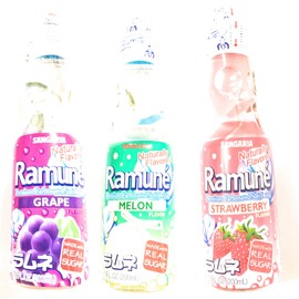 Ramune Carbonated Soda Combo-2 Grape Flavor,2 Melon Flavor,2 Strawberry Flavor(6.76 Fl Oz Each)