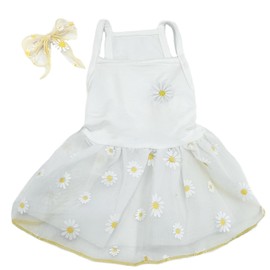 White Daisy Dog Cat Dress for Small Dogs Girl Cute Dog Princess Dresses Puppy Tutu Skirt Chihuahua Teddy Pomeranian Sundress Birthday Holiday Clothes Cat Pet Wedding Outfit
