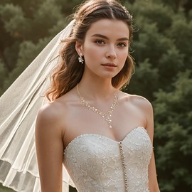 BriLove Wedding Jewelry Set for Women Bride, Y-Necklace Dangle Earrings Rhinestone Crystal Teardrop Leaf Vine Flower Cluster for Bridal Bridesmaid Iridescent AB