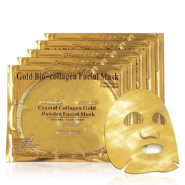 24K Gold Gel Collagen Facial Masks, Face Mask For Anti Aging, Whitening, Puffiness, Anti Wrinkle, Moisturizing, Deep Tissue Rejuvenation and Hydrates Skin, Spring Summer Cool Feel (5 PACK)