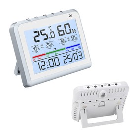 Digital Thermometer Hygrometer, Indoor Temperature and Humidity Gauge with 3.34 Inch LCD Screen, Time and Date Display, for Office, Garden, Warehouse