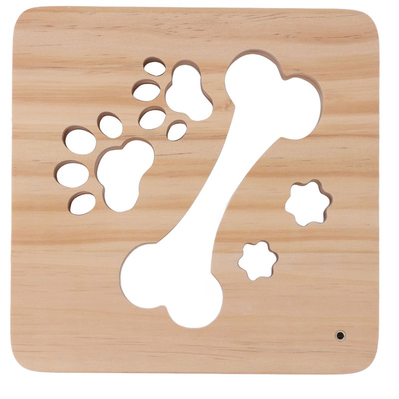 3D Night Lamp Bone Paw Print Pattern Hollow Design Wooden