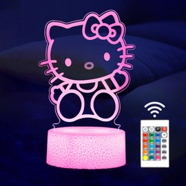 Cat Night Light, 3D Night Light Bedroom Decoration, Adjustable 16 Colors with Remote Control, Smart Touch Button, Anime Bedside Light for Birthday Christmas Gifts